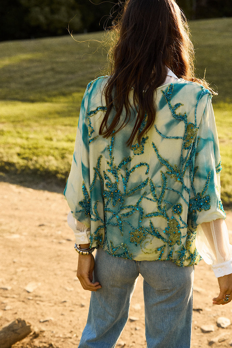 Starman Silk + Sequin Kimono Jacket - Aqua