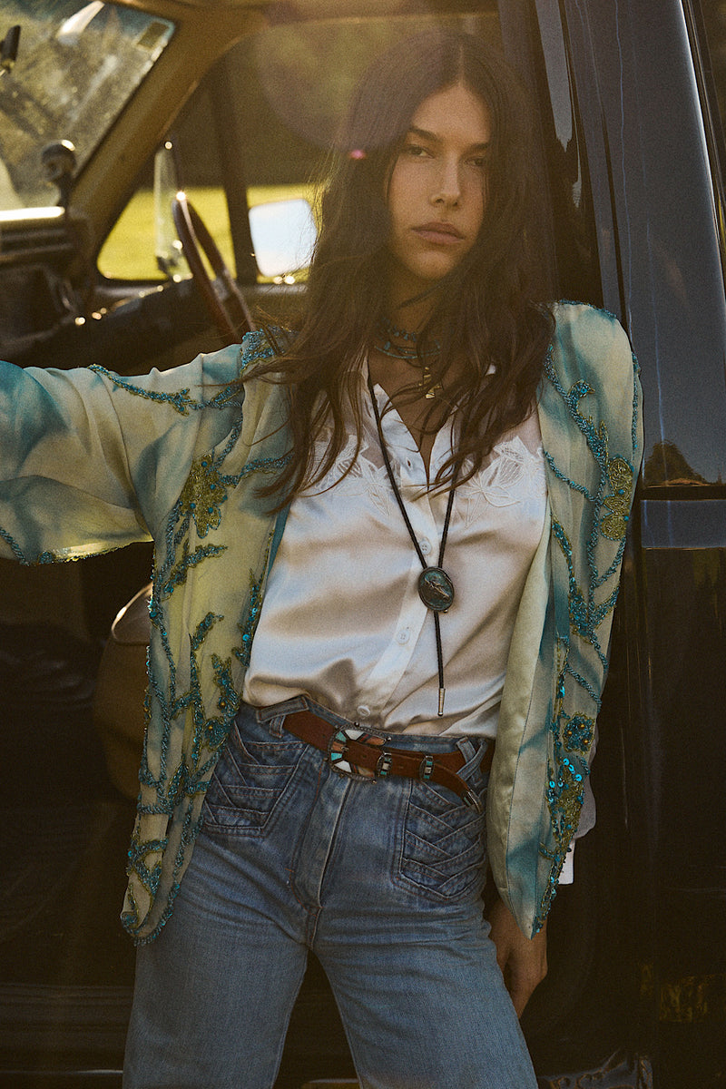 Starman Silk + Sequin Kimono Jacket - Aqua