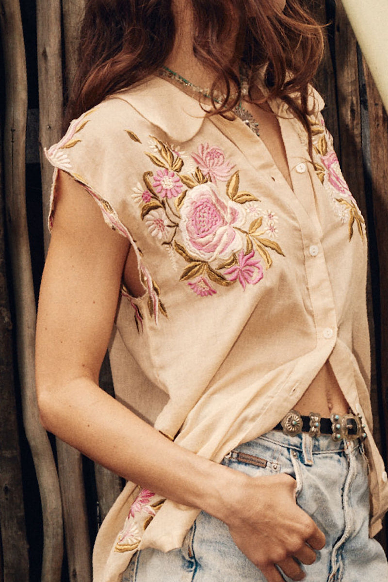 Amelia Cotton Embroidered Sleeveless Blouse