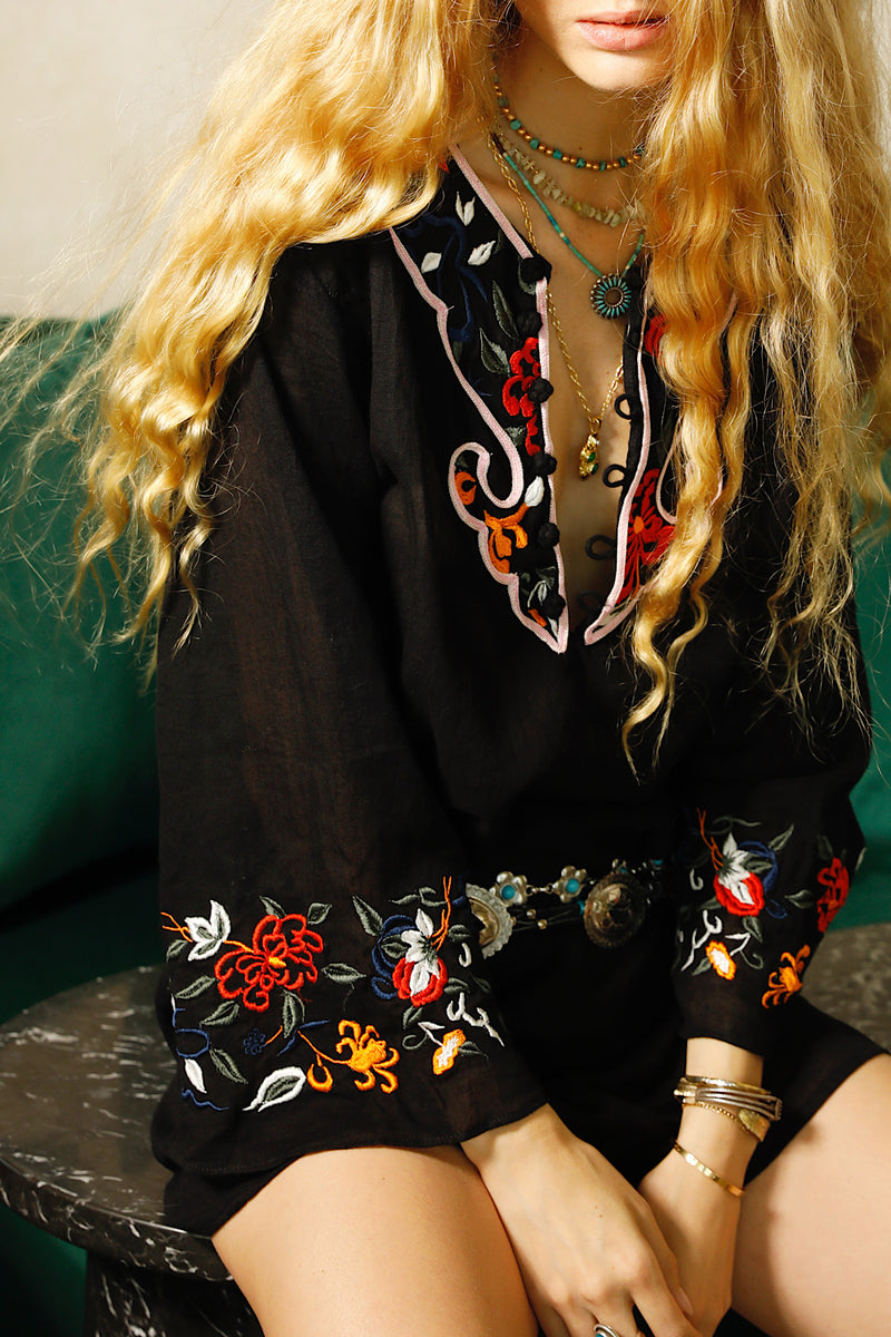 Palomino Embroidered Cotton Tunic Dress