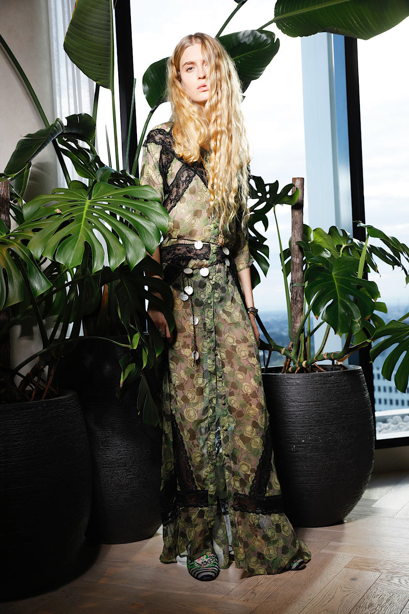 Angel Baby Silk + Lace Maxi Dress - Green Rose