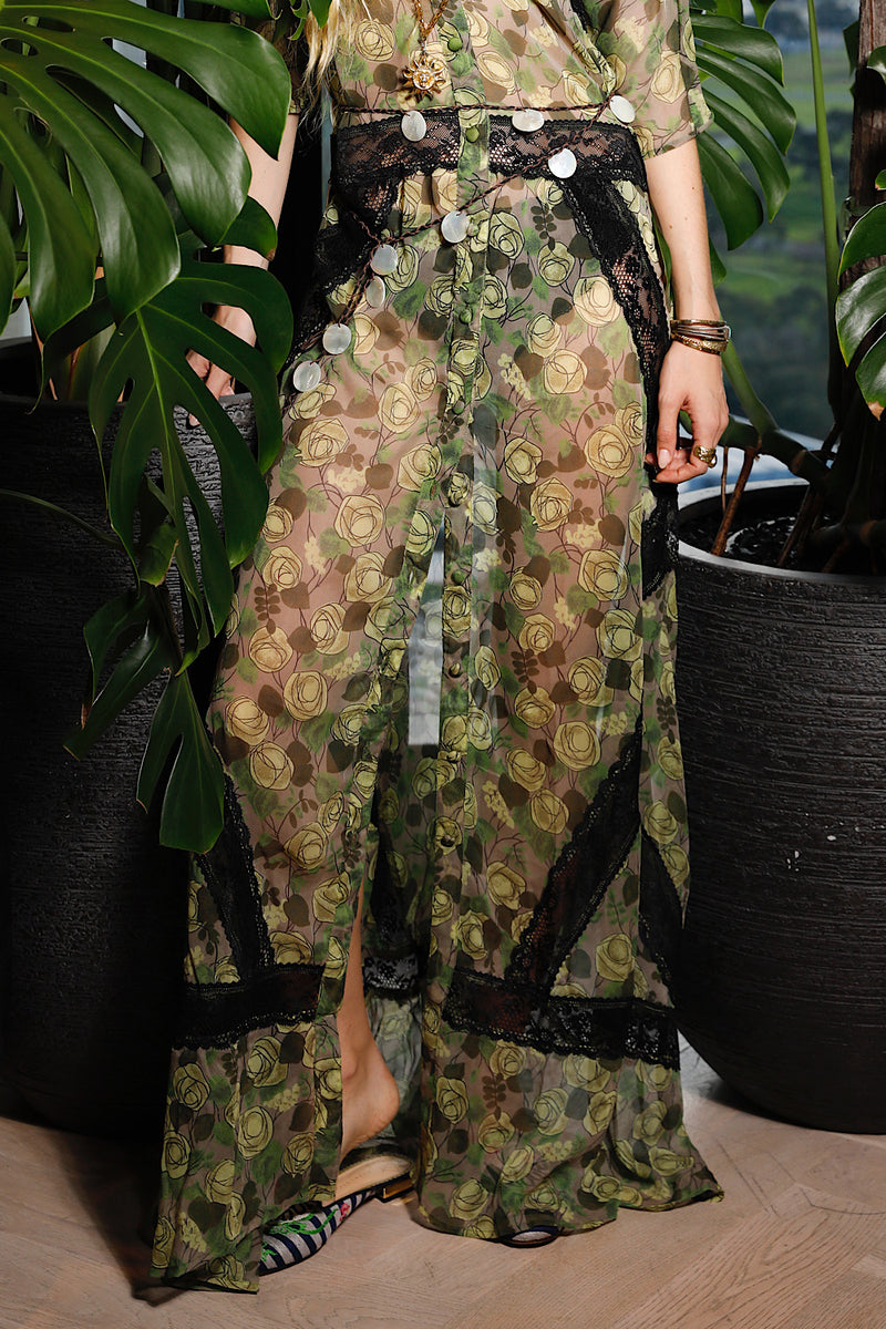 Angel Baby Silk + Lace Maxi Dress - Green Rose