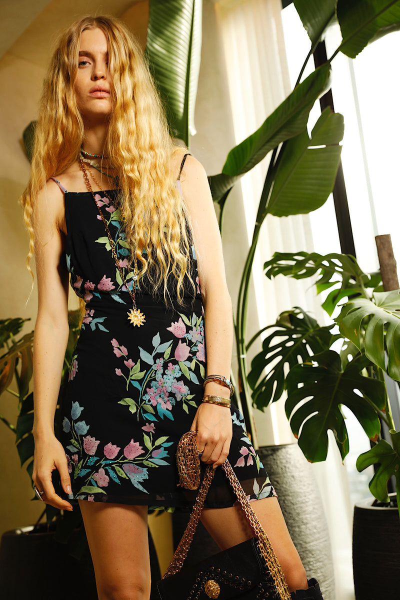 Night Bird Silk Beaded Mini Slip Dress