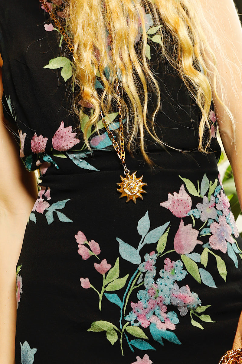 Night Bird Silk Beaded Mini Slip Dress