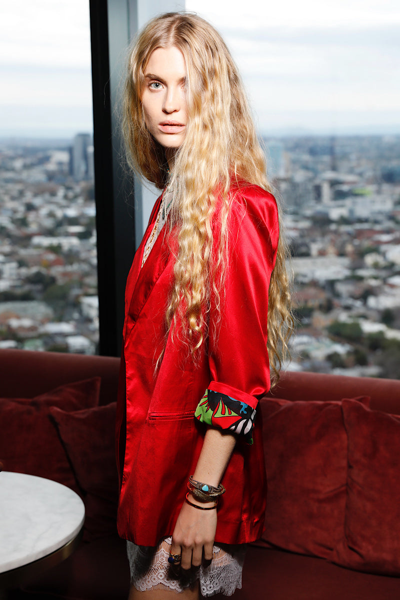 Scarlet Begonias Silk Blazer