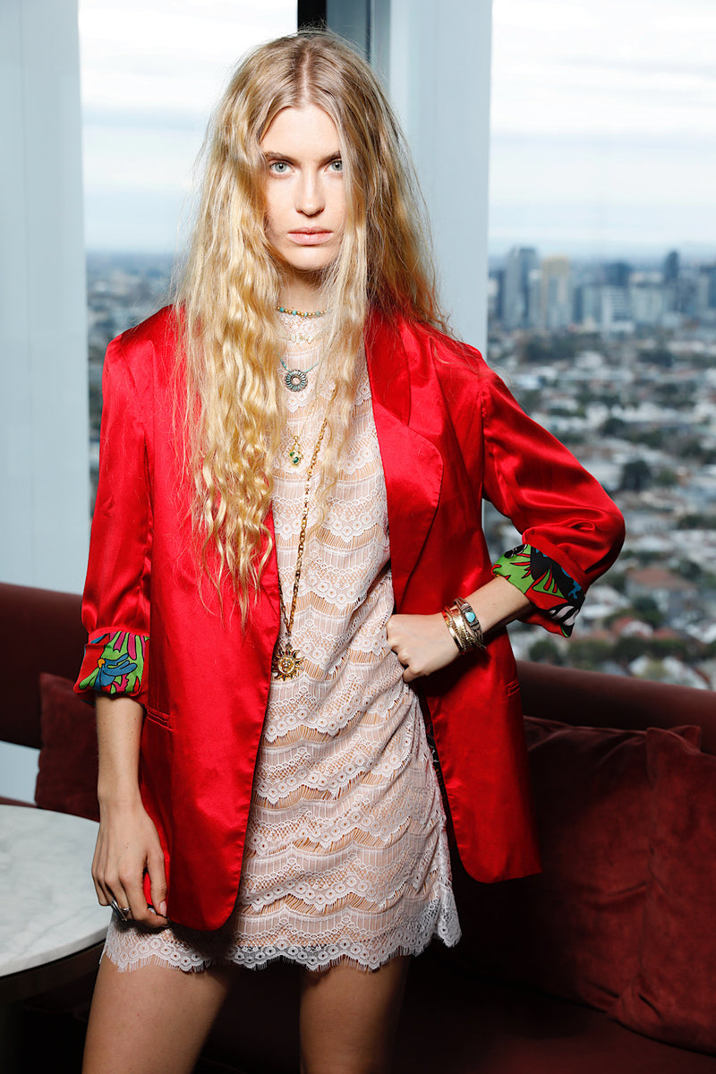 Scarlet Begonias Silk Blazer