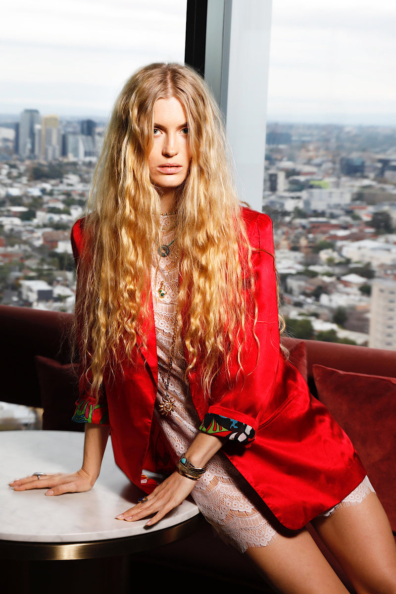 Scarlet Begonias Silk Blazer