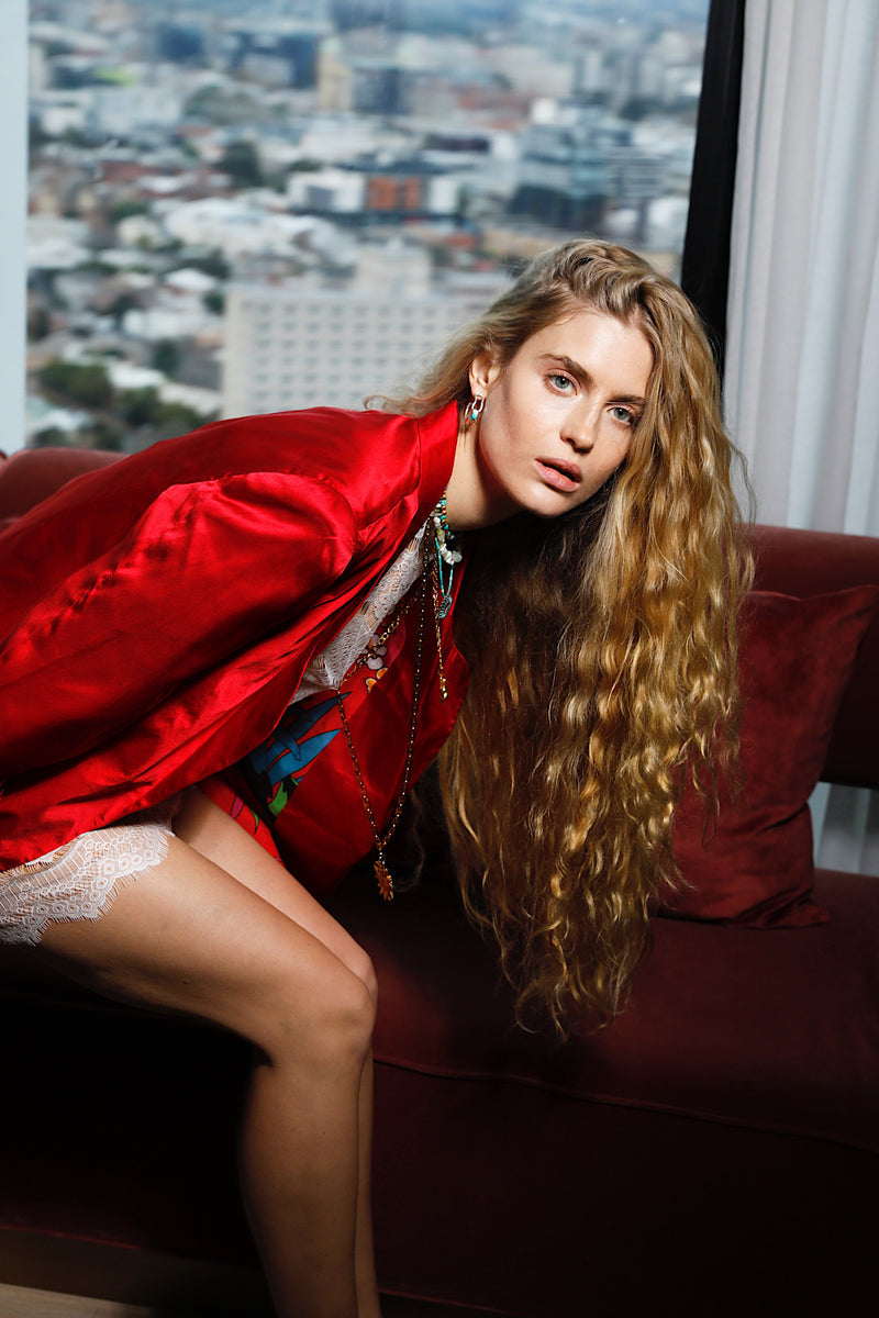 Scarlet Begonias Silk Blazer