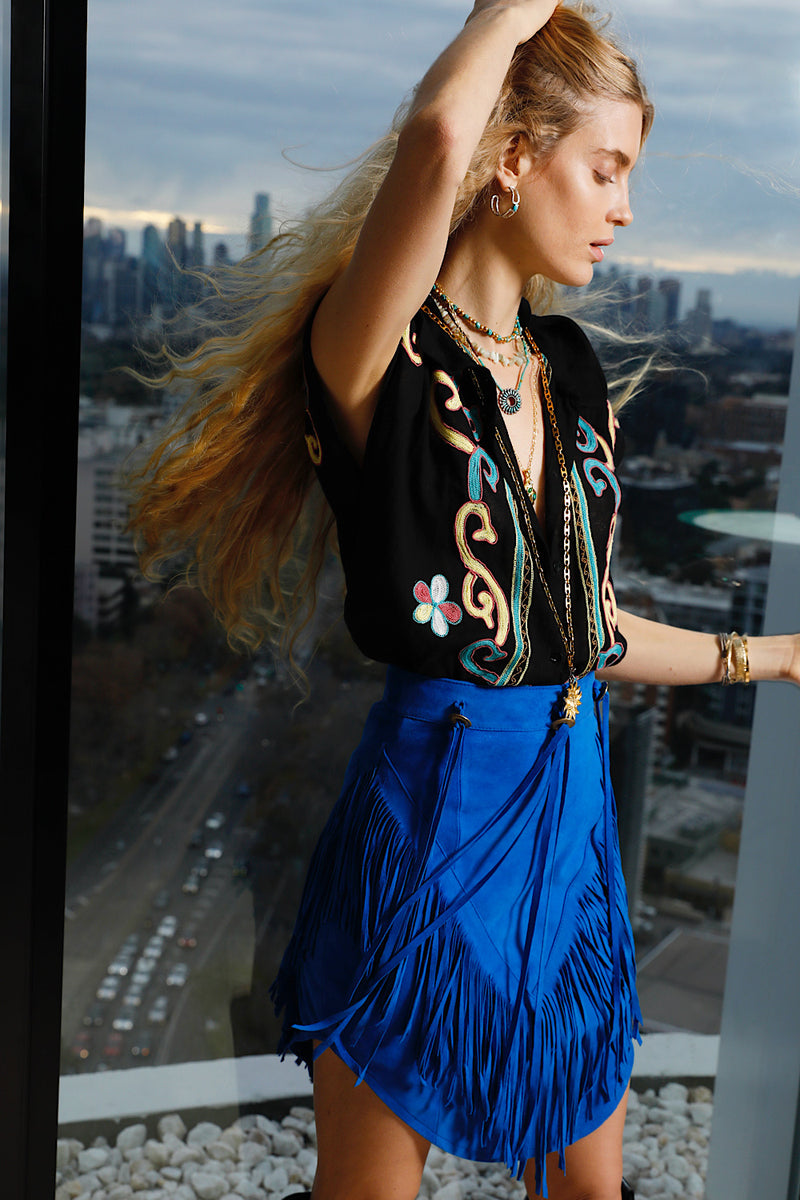 Bluebird Suede Fringe Skirt