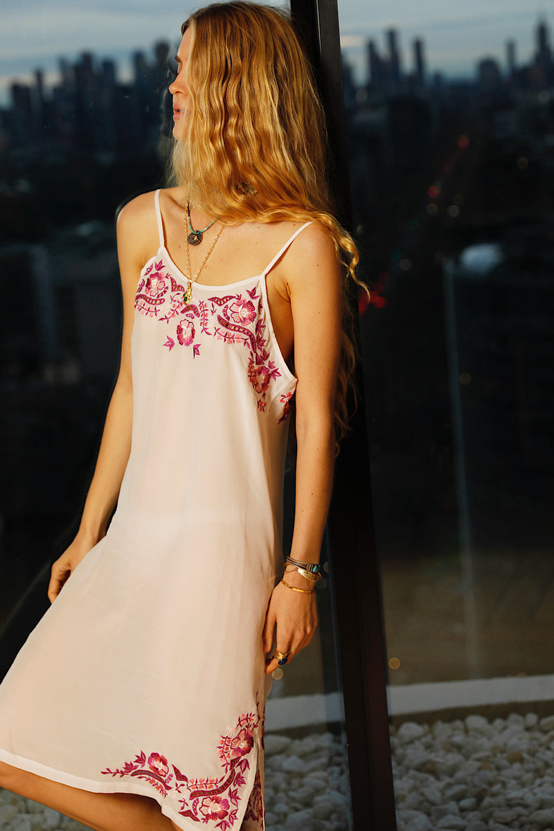 Kiss From A Rose Embroidered Silk Slip Dress