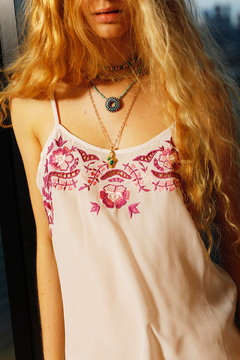 Kiss From A Rose Embroidered Silk Slip Dress
