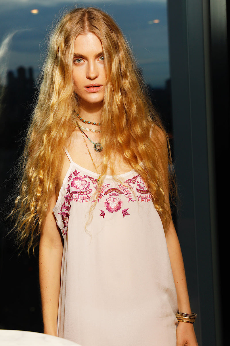 Kiss From A Rose Embroidered Silk Slip Dress