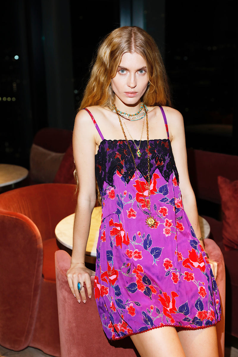 The Look Of Love Silk Slip Dress - Magenta Floral