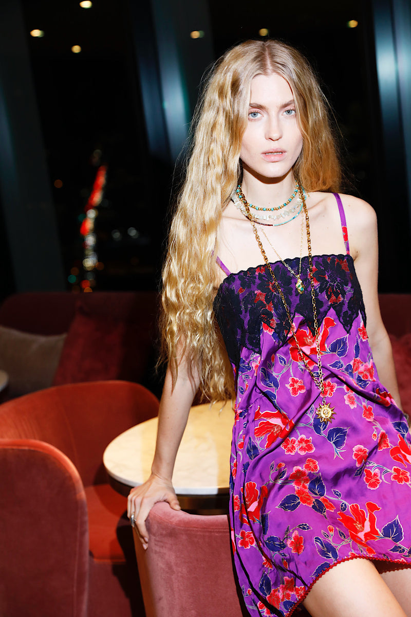 The Look Of Love Silk Slip Dress - Magenta Floral