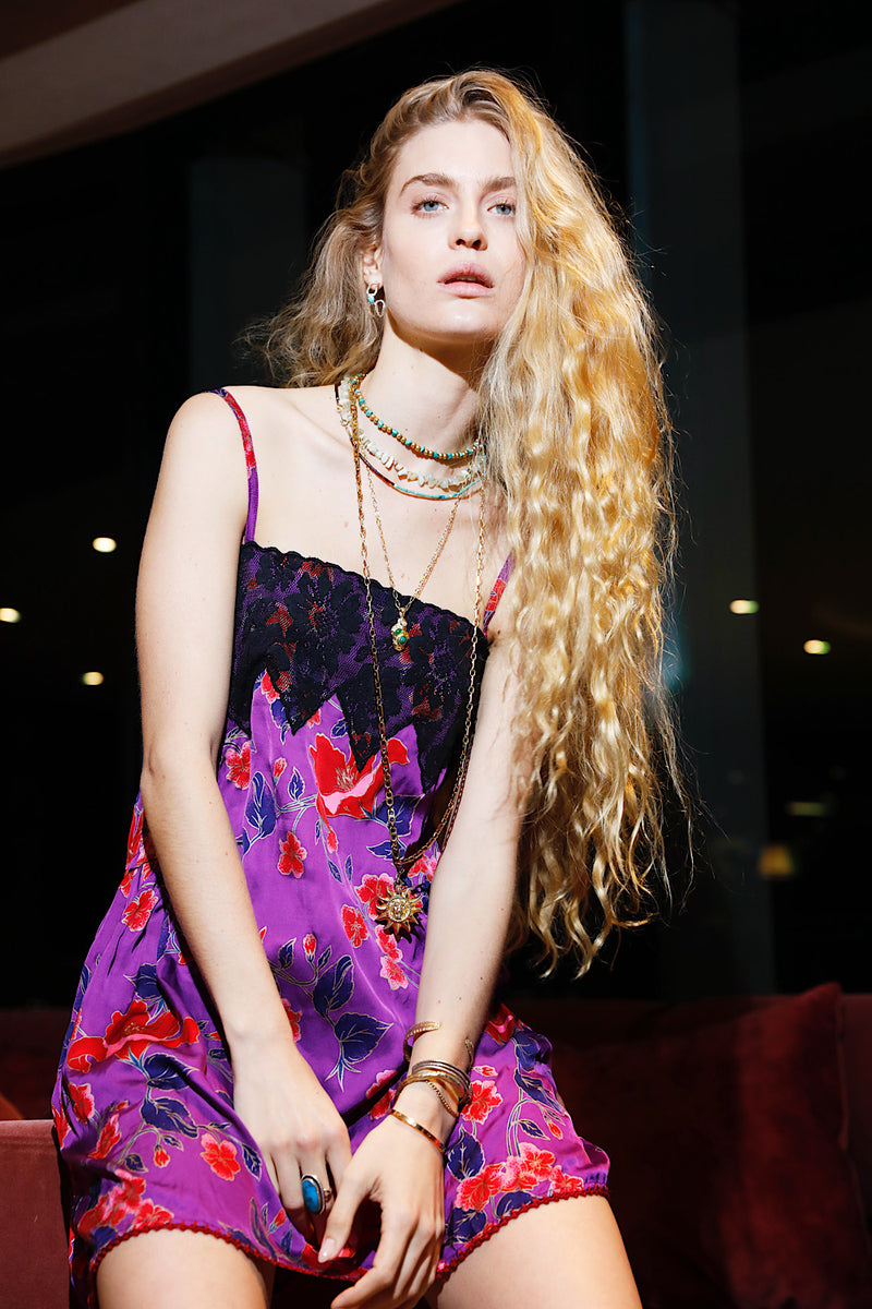 The Look Of Love Silk Slip Dress - Magenta Floral