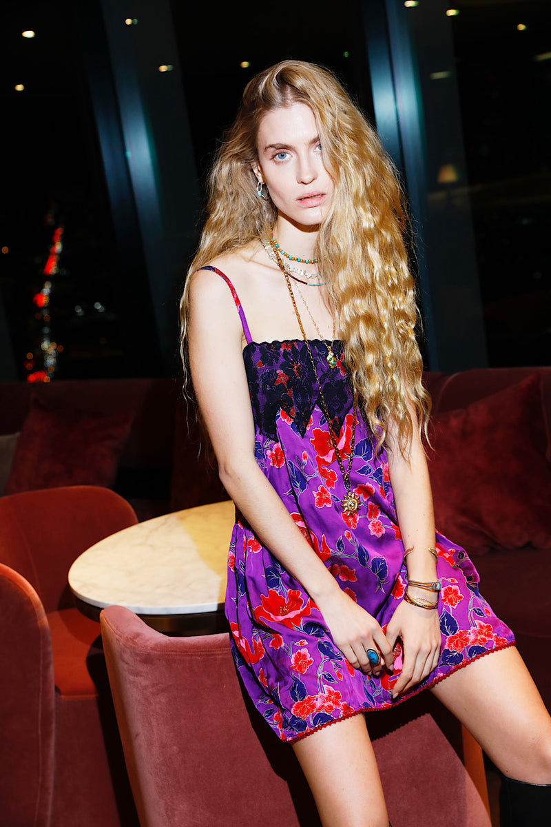 The Look Of Love Silk Slip Dress - Magenta Floral