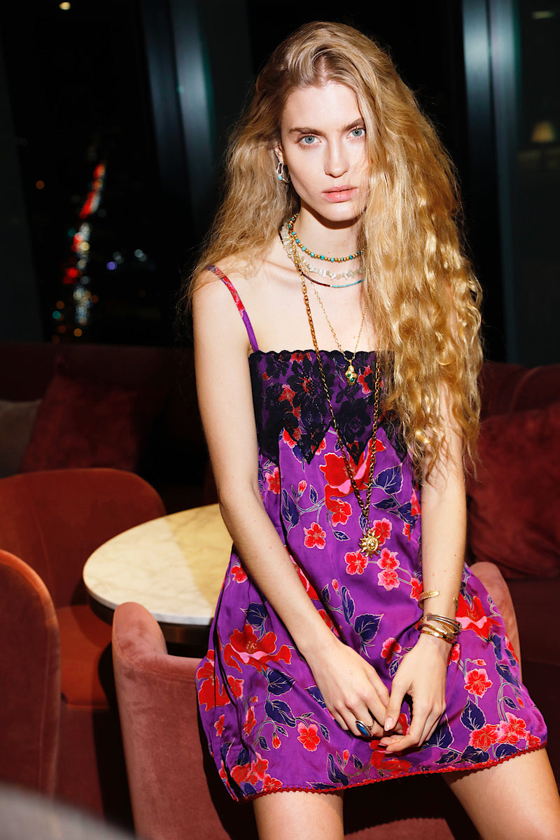 The Look Of Love Silk Slip Dress - Magenta Floral