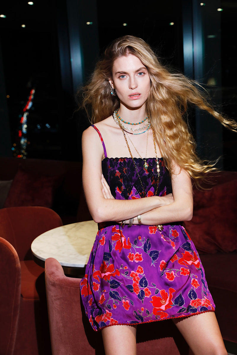 The Look Of Love Silk Slip Dress - Magenta Floral