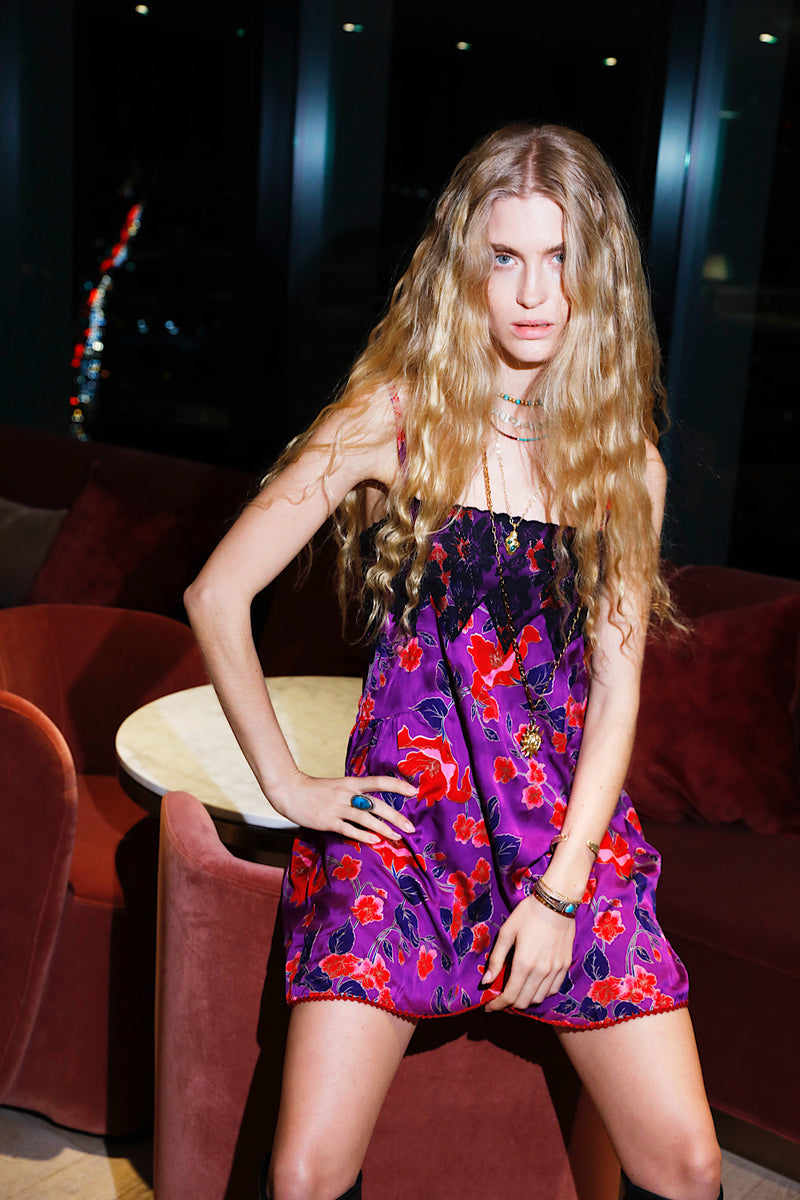 The Look Of Love Silk Slip Dress - Magenta Floral