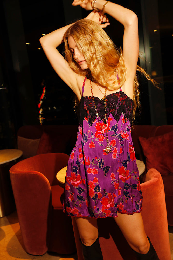 The Look Of Love Silk Slip Dress - Magenta Floral