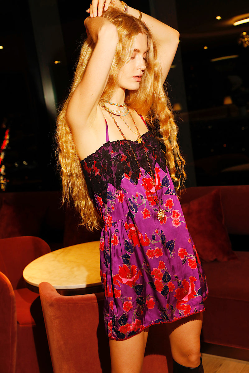 The Look Of Love Silk Slip Dress - Magenta Floral