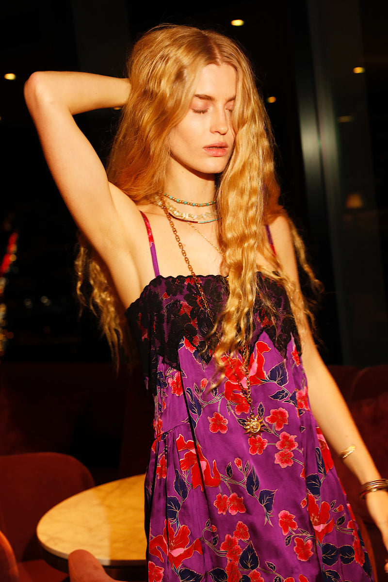 The Look Of Love Silk Slip Dress - Magenta Floral