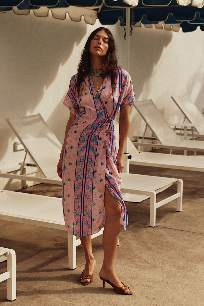 A Case of You Silk Wrap Dress - Pink Garden