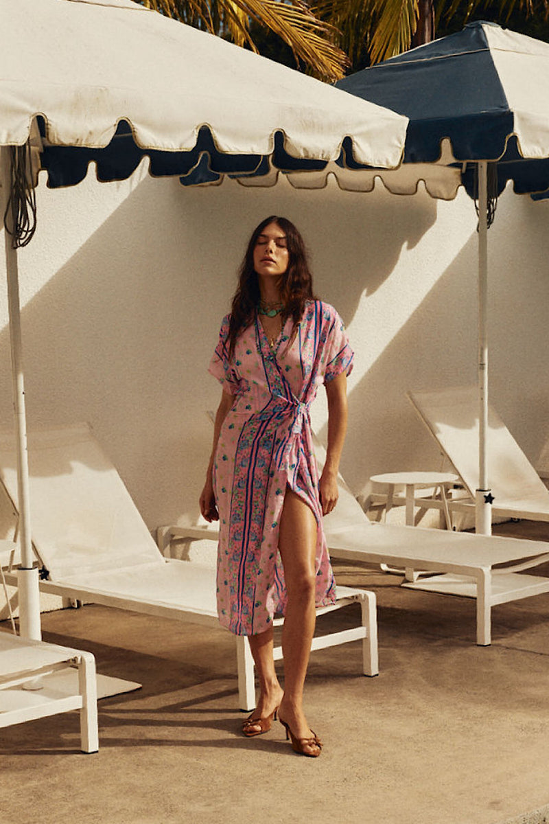 A Case of You Silk Wrap Dress - Pink Garden