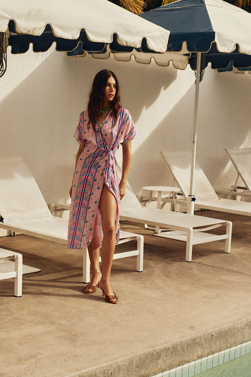 A Case of You Silk Wrap Dress - Pink Garden