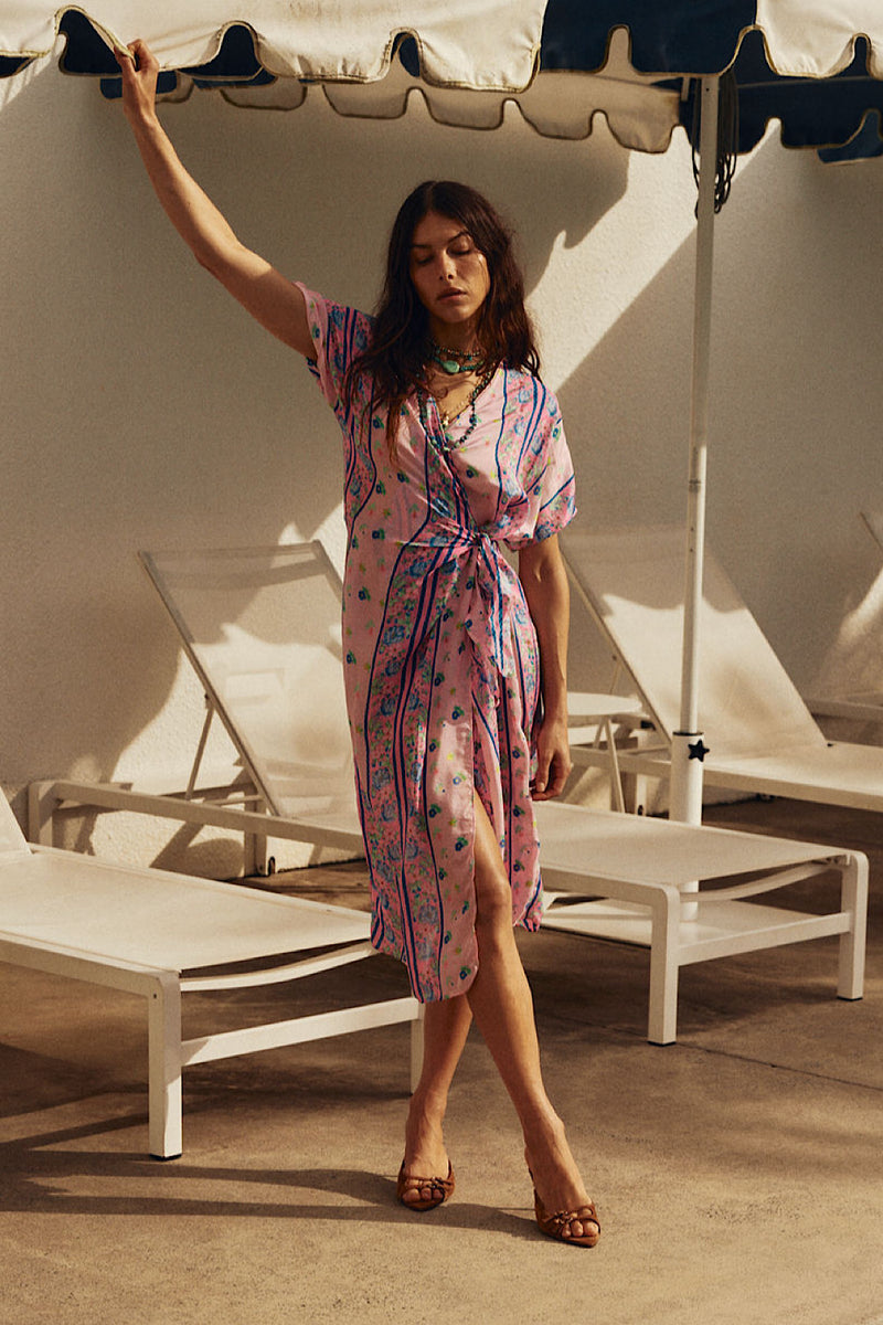 A Case of You Silk Wrap Dress - Pink Garden