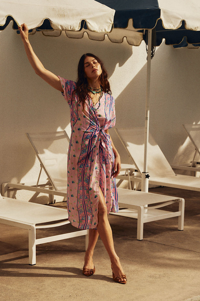 A Case of You Silk Wrap Dress - Pink Garden