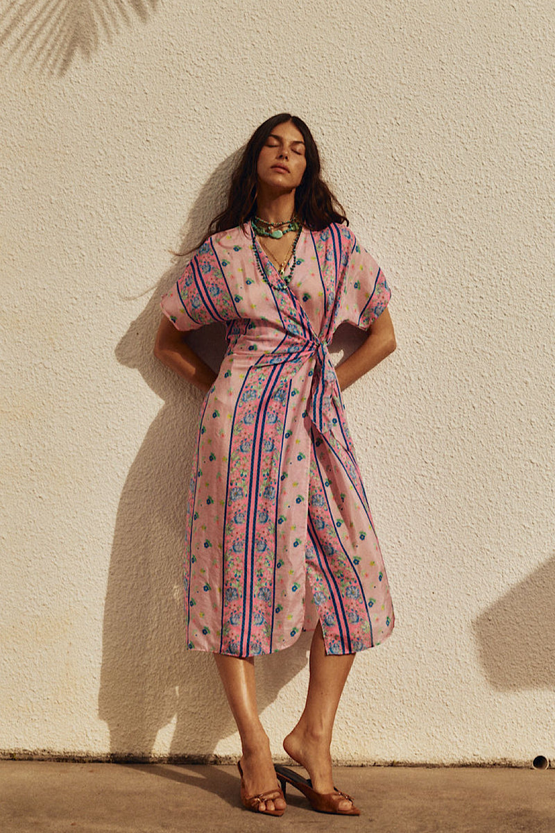 A Case of You Silk Wrap Dress - Pink Garden