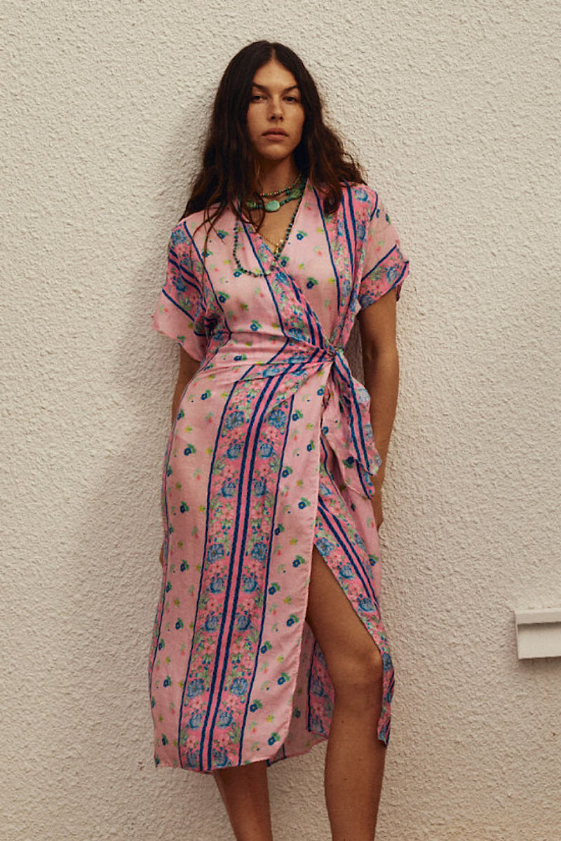 A Case of You Silk Wrap Dress - Pink Garden