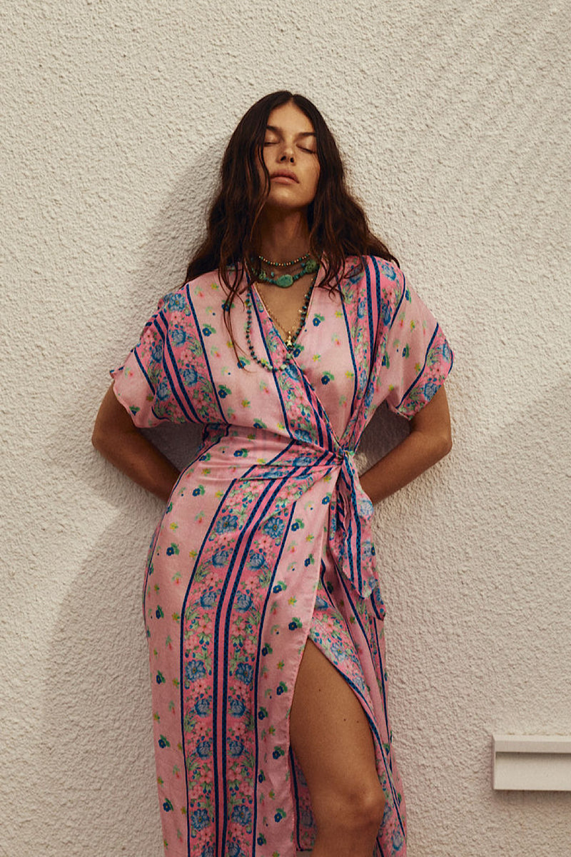 A Case of You Silk Wrap Dress - Pink Garden