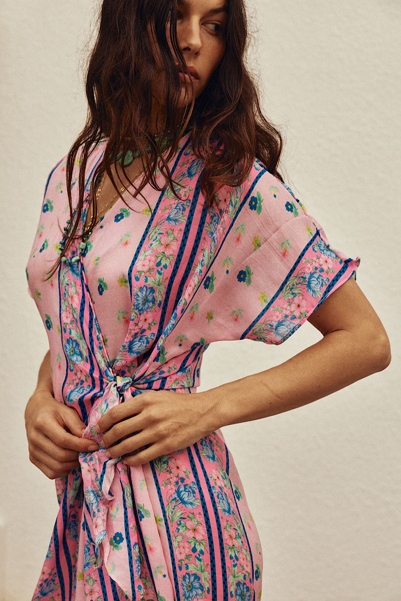 A Case of You Silk Wrap Dress - Pink Garden