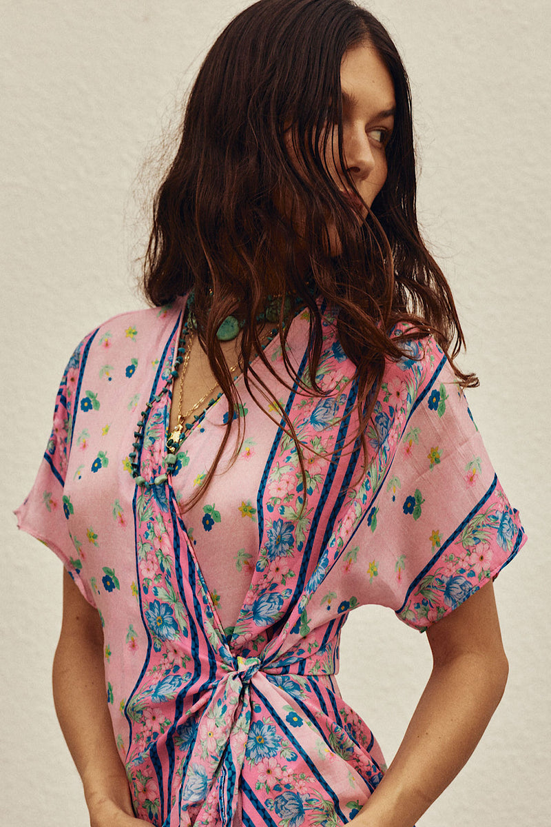 A Case of You Silk Wrap Dress - Pink Garden