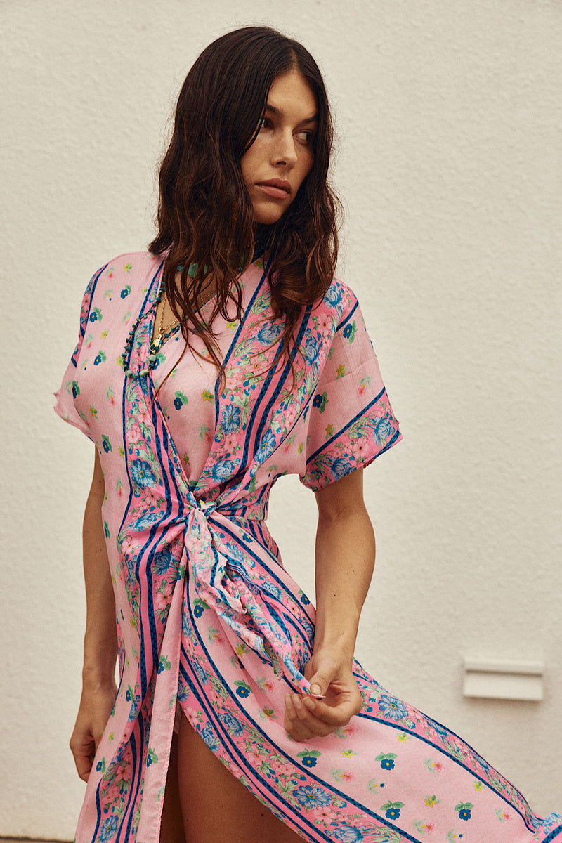 A Case of You Silk Wrap Dress - Pink Garden