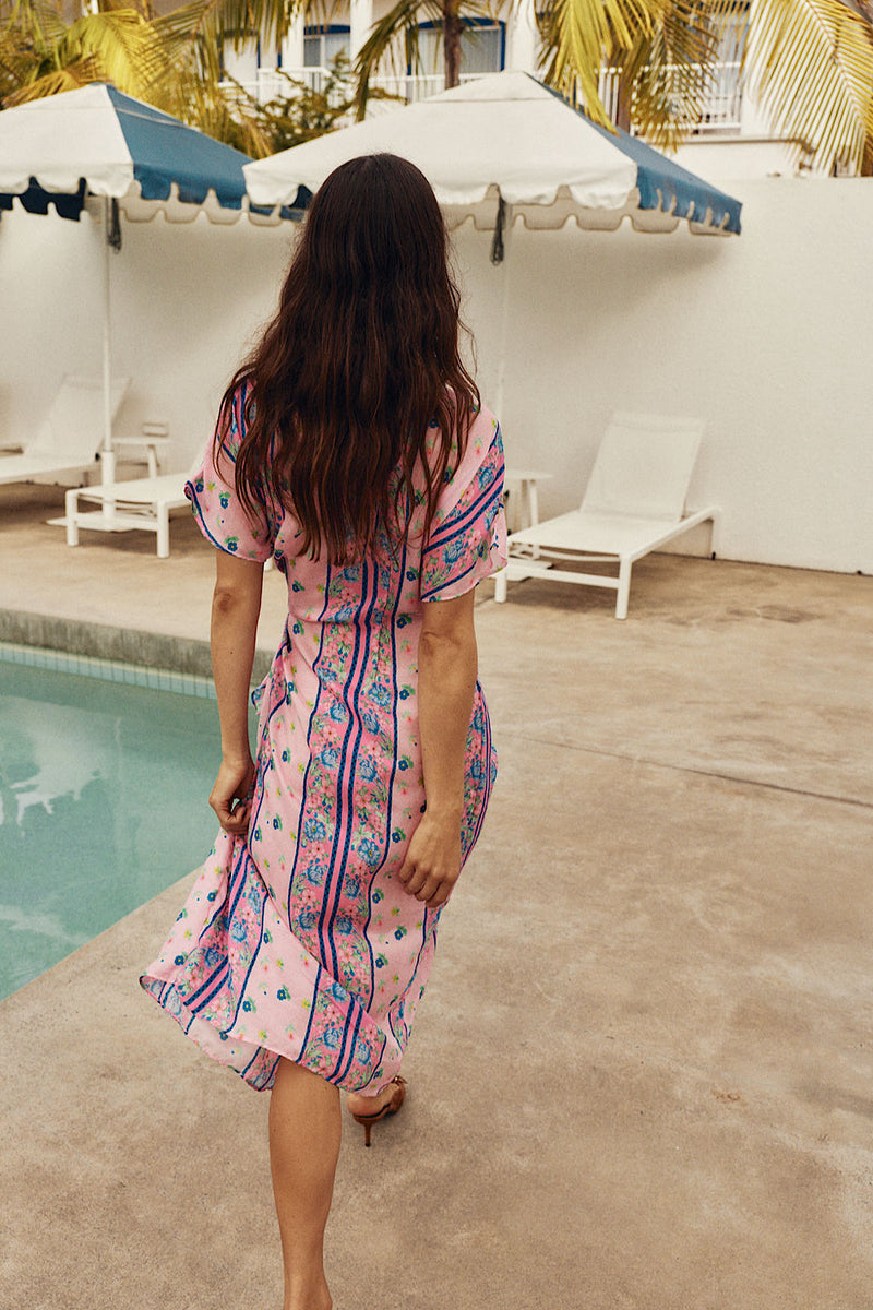 A Case of You Silk Wrap Dress - Pink Garden
