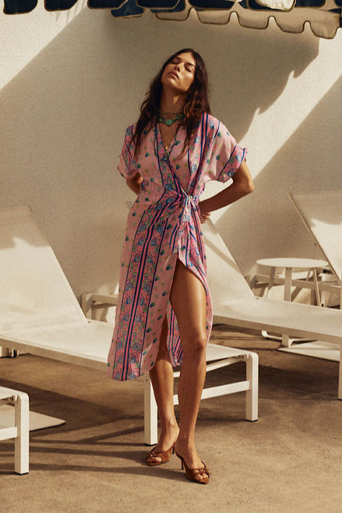 A Case of You Silk Wrap Dress - Pink Garden