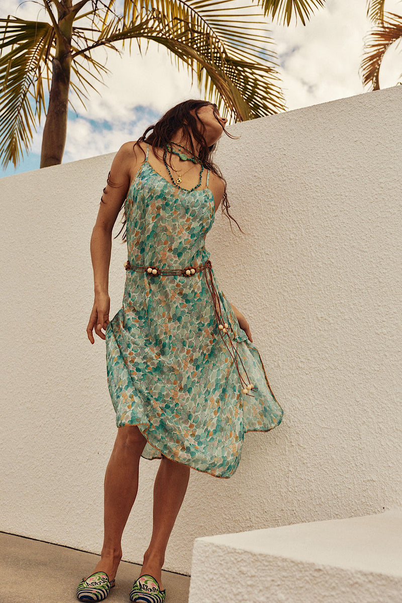 Crystal Ship Silk Slip Midi Dress - Sea Glass