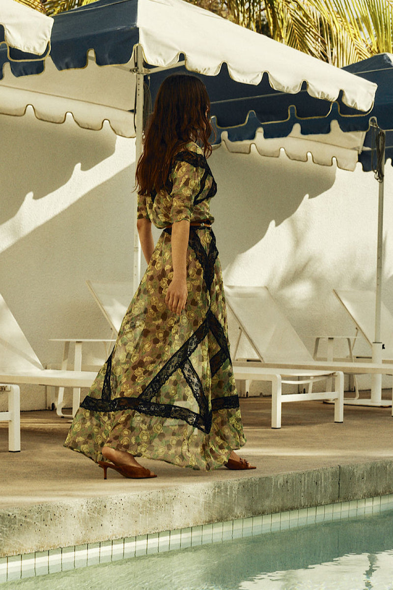 Angel Baby Silk + Lace Maxi Dress - Green Rose