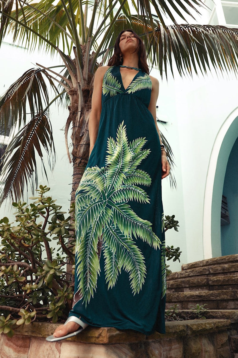 The Muse Hand Painted Palm Jersey Maxi Dress