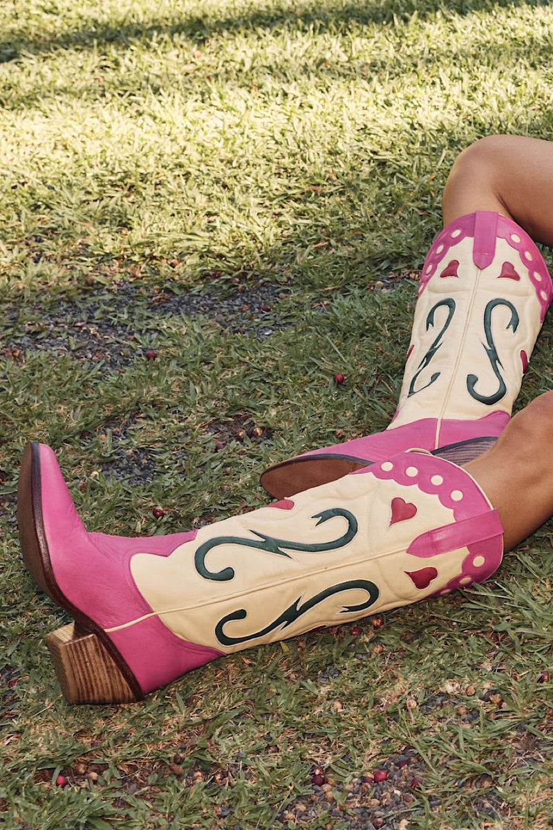 Rose In Paradise Leather Inlay Boots