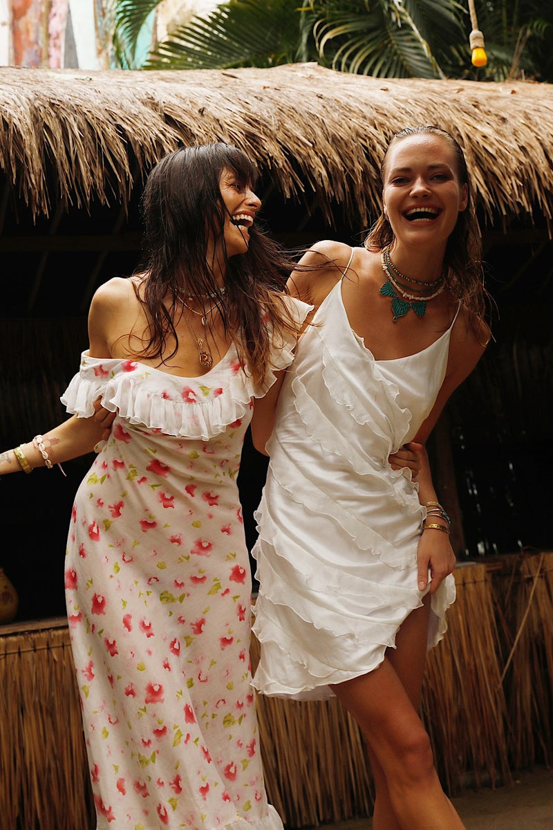 Petals Ruffle Silk Maxi Dress