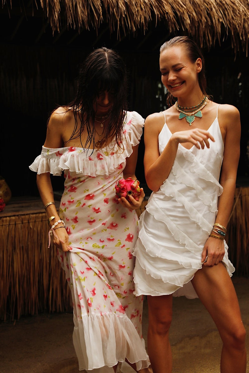 Petals Ruffle Silk Maxi Dress