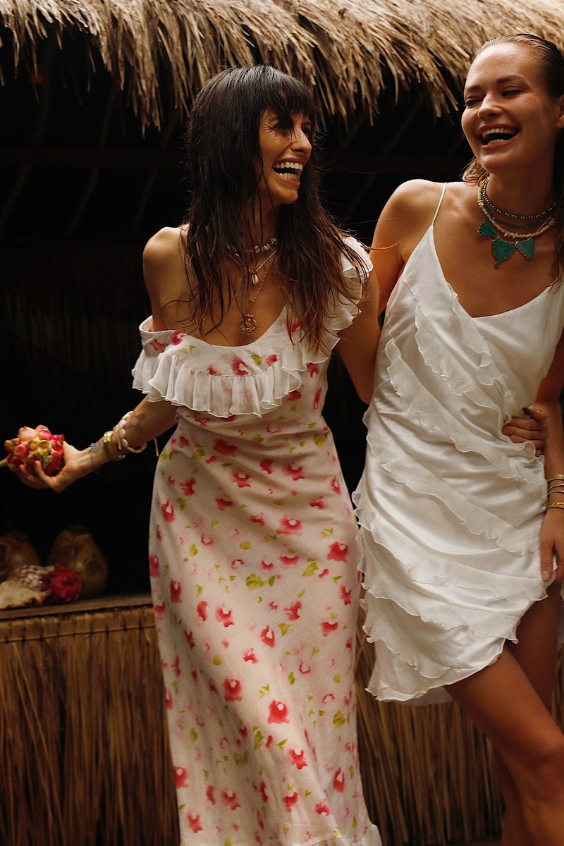 Petals Ruffle Silk Maxi Dress