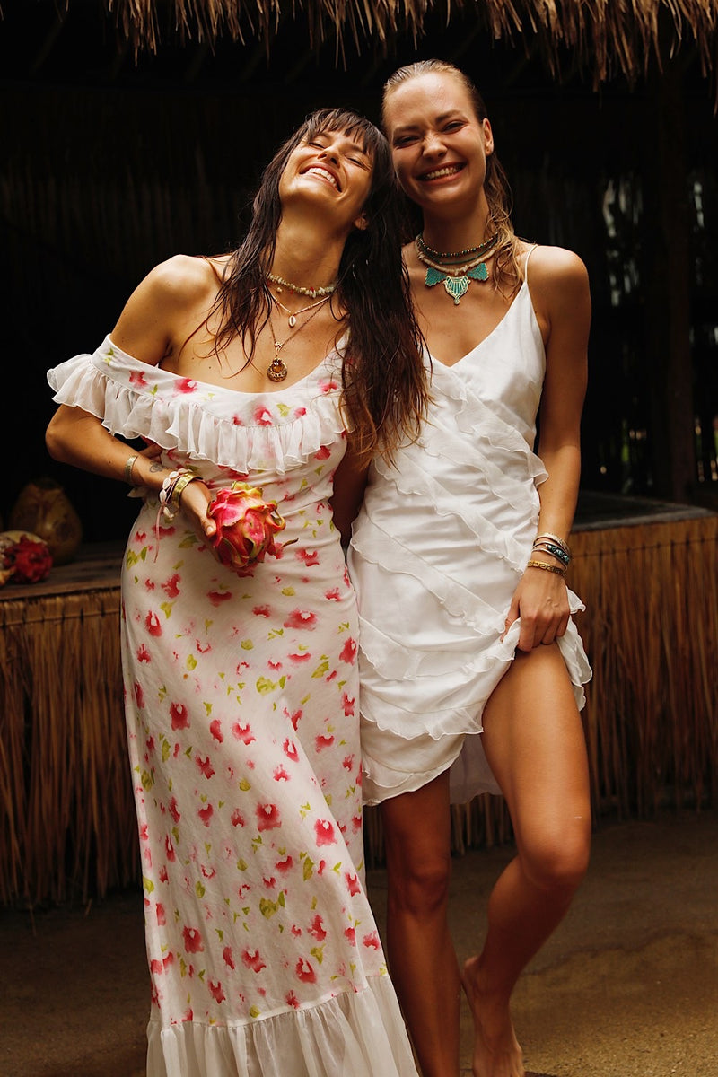 Petals Ruffle Silk Maxi Dress