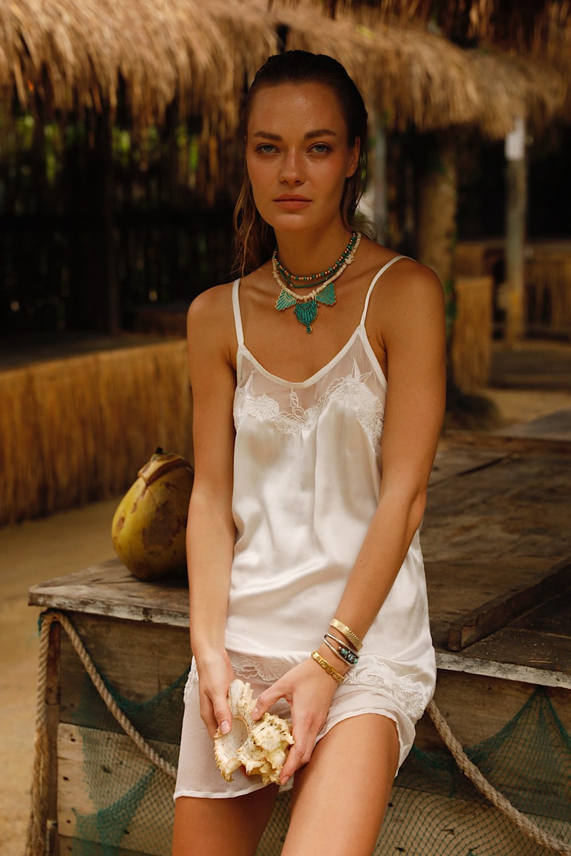Nights in White Silk Slip Dress - White