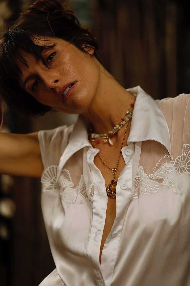 Nights in White Silk Silk Blouse