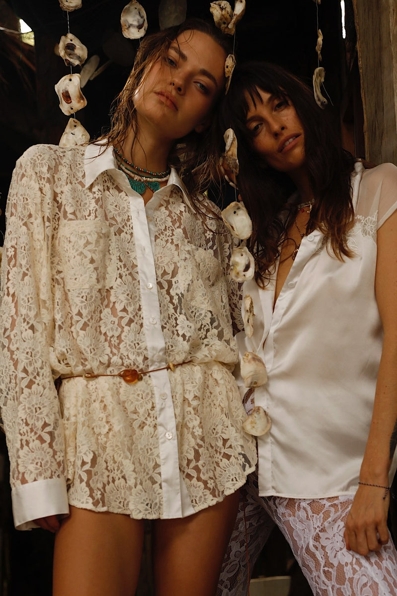 Lorelei Lace + Silk Satin Long Sleeve Shirt